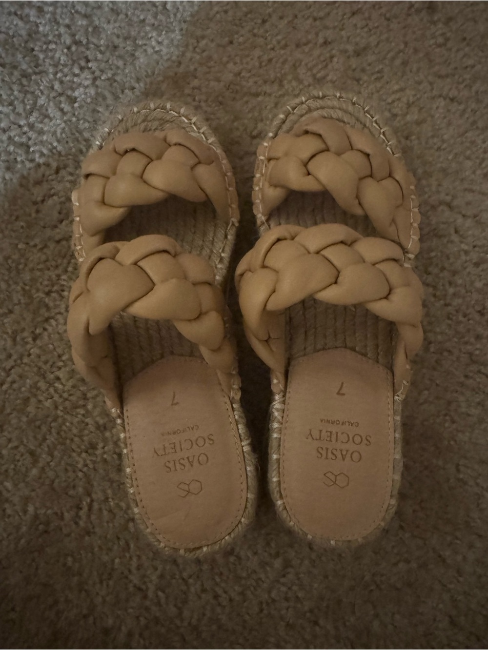 Braided Double-Strap Espadrille Slide Sandals in Beige - Picture 2 of 4